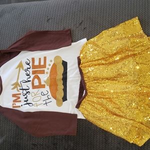 Thanksgiving 2pc shirt & sequin skirt size xl fits size 6